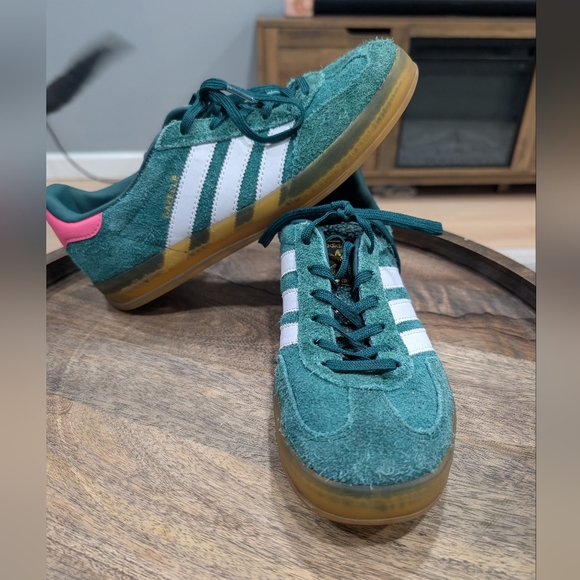 adidas Shoes - Adidas Gazelle Teal Sneakers with White Stripes And Pink Back